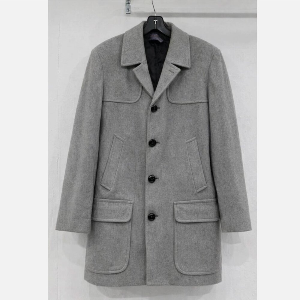 VTG 70s Pendleton Men M/L 100% Wool Stadium Trench Coat Gray Tweed Size 40 USA